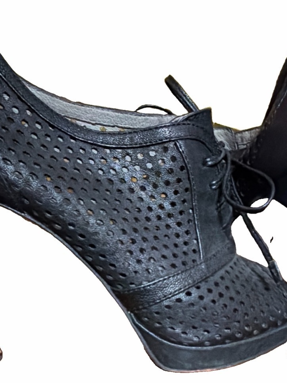 Vince Camuto Black Perforated Lace-Up Platform Heels